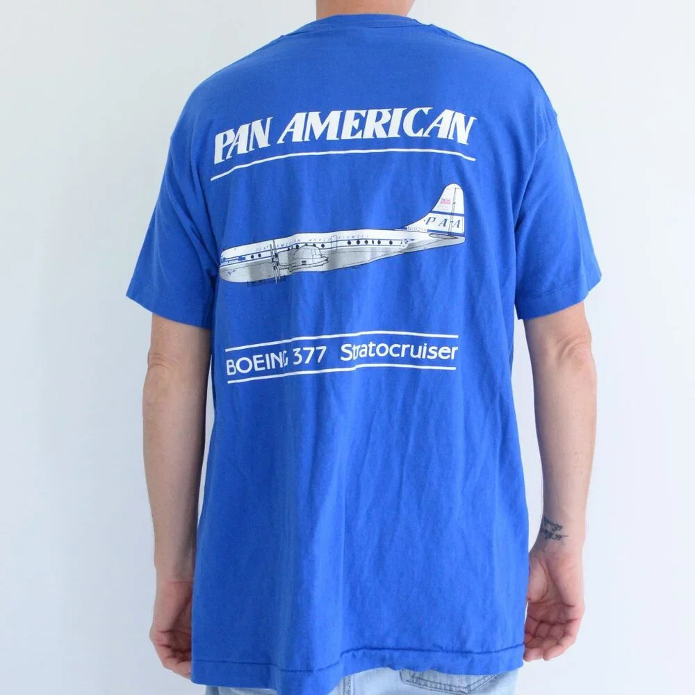 Fruit Of The Loom Pan American Boeing 377 Stratocruiser Plane Puff Print Shirt